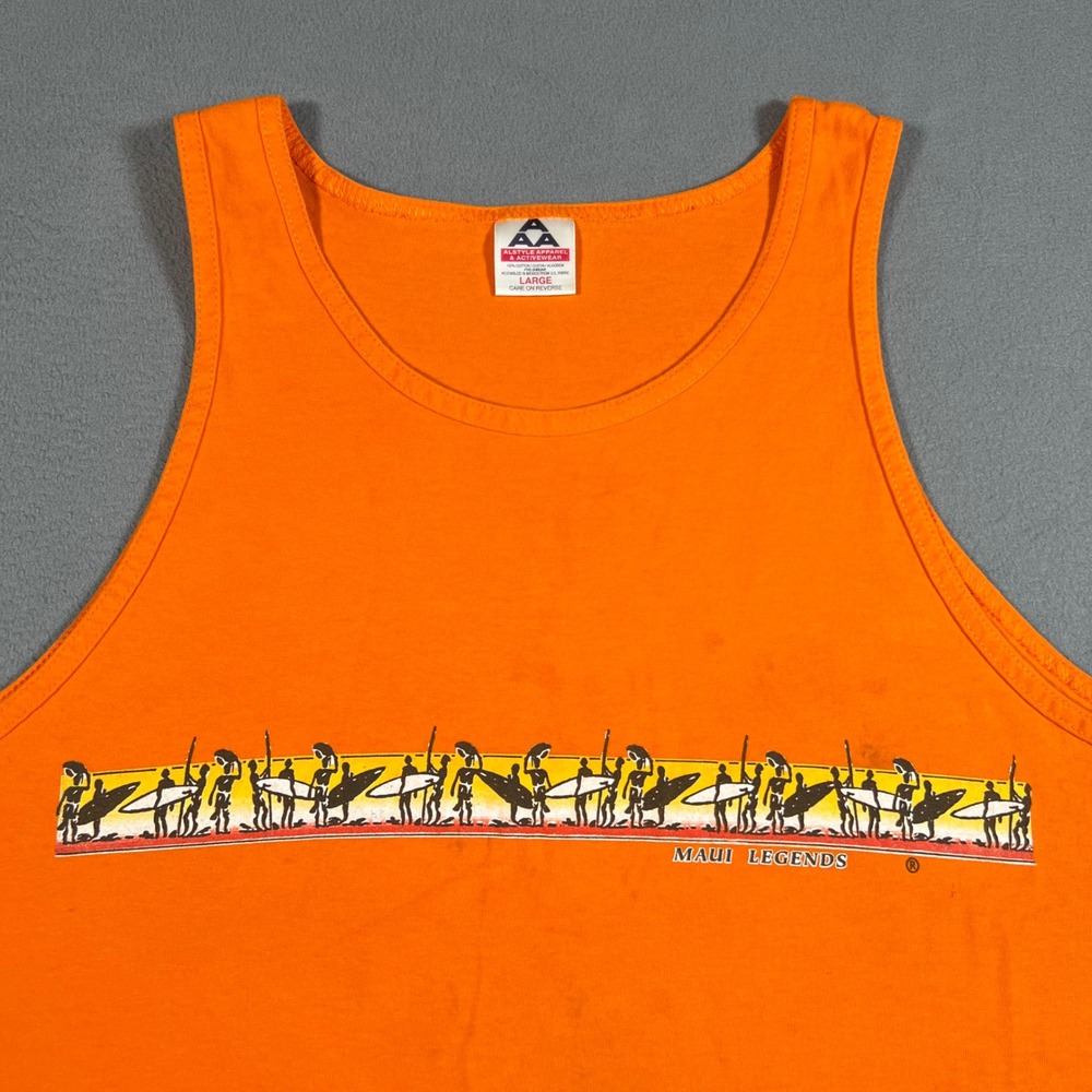 Vintage Maui Legends Tank Top Shirt‎ Mens Large Orange Surf Surfer Graphic